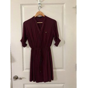 Bebop Casual Burgundy Dress, Elastic Cinched Waist, Half Sleeve, Rayon - Size XS